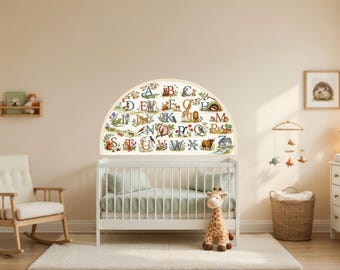 Sticker mural arche alphabet animaux, décoration murale chambre d'enfant ABC, sticker éducatif chambre d'enfant, déco tête de lit