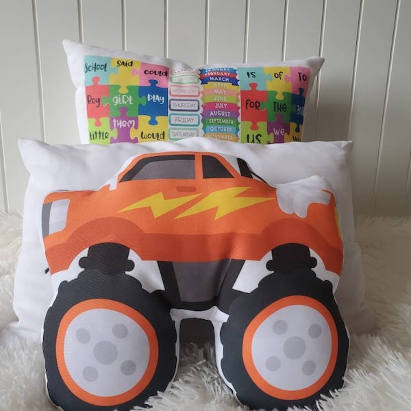 Monster Truck Plush Toy, Kids Throw Pillow, Boys Room Decor