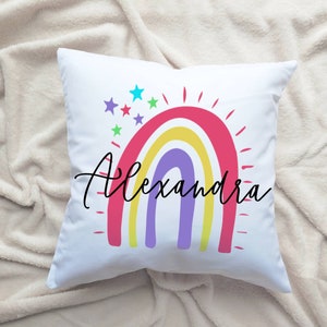 Rainbow Nursery Children's Kids Baby Name Personalized Pillow Nursery Decor Includes Pillow Cover and Insert 17x17 Your Child's Name Cushion
