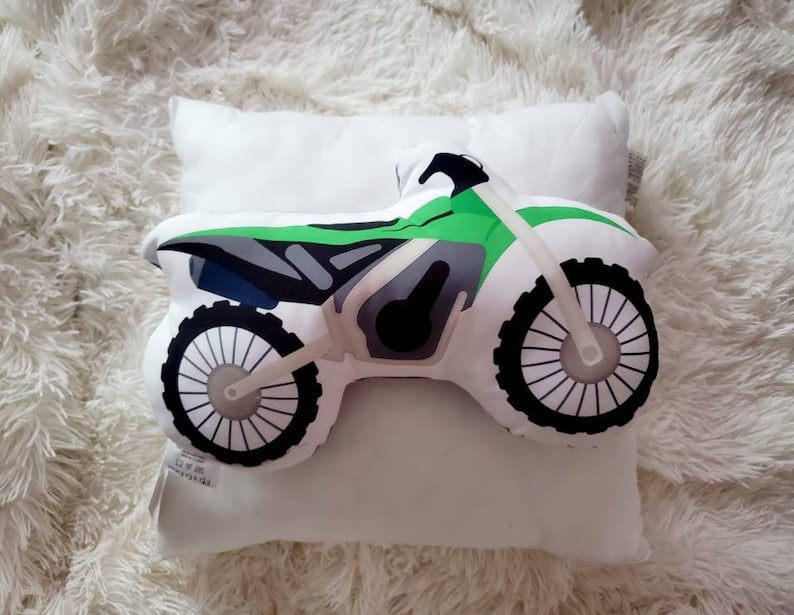 Kids Motorcycle Pillow, Dirtbike Pillow, Boy Nursery Decor, Boys Decorative Pillow, Kids Room Decor, Boys Room Decor image 1