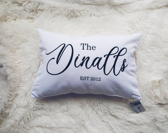 Personalized Last Name Pillow, Surname Pillow, Custom Lumbar Throw Cushion, 12x18