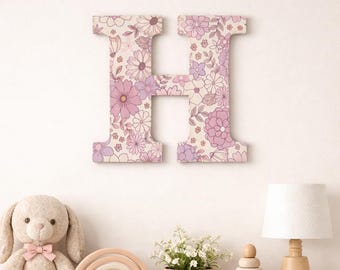 Personalized Wood Monogram Letter | Liberty Floral Nursery Decor, Baby Girl Wall Art