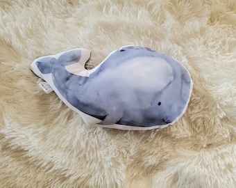 Whale Pillow, Blue Ocean Decor, Sea Kids Room Decor, Fish Shaped Cushion