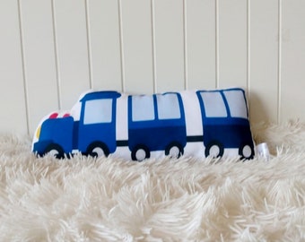 Train Shaped Decorative Kids Pillow, Train Toddler Pillow, Boys Room Train Decor Blue