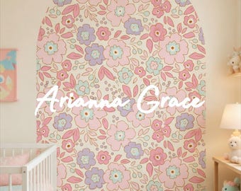 Personalized Floral Initial Arch Wall Decal | Girls Nursery Name Decal