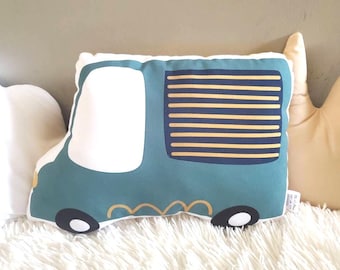 Vintage Green Van Throw Pillow, Kids Vehicle Nursery Decor