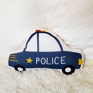 Vintage Police Car Throw Pillow, Police Car Nursery Decor, Kids Car Plush Toy, Car Room Decor