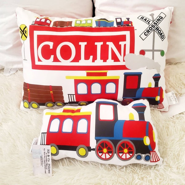 Train Decorative Kids Pillow, Train Sleep Toddler Name Pillow, PERSONALIZED Toddler Sleep Pillow, Boys Room Decor