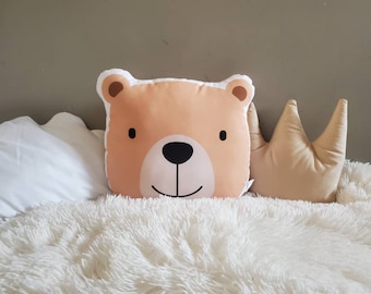 Beige Bear Pillow: Gender Neutral Nursery Decor