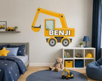 Personalized Construction Truck Wall Decal – Kids Name Sticker Sign