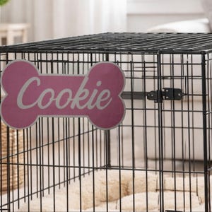 Bone Shaped Dog Crate Name Sign Decal, Bone Name Decal, Fabric Sticker Decal for Pets