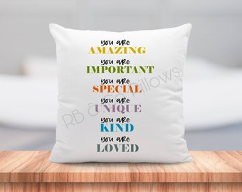 You Are Amazing Affirmations Pillow, Inspirational Motivational Cushion, 18x18