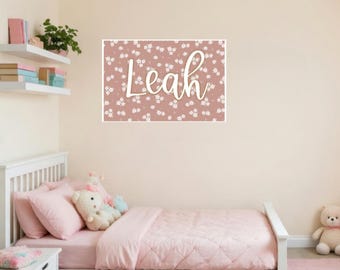 Personalized Terracotta Floral Name Banner Decal | Custom Nursery Wall Art Sign