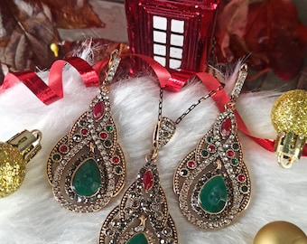 Hurrem Sultan Authentic Turkish Ottoman Jewelry Gift Set Earrings Necklace  Magnificent Century Suleiman Christmas Gift For Her