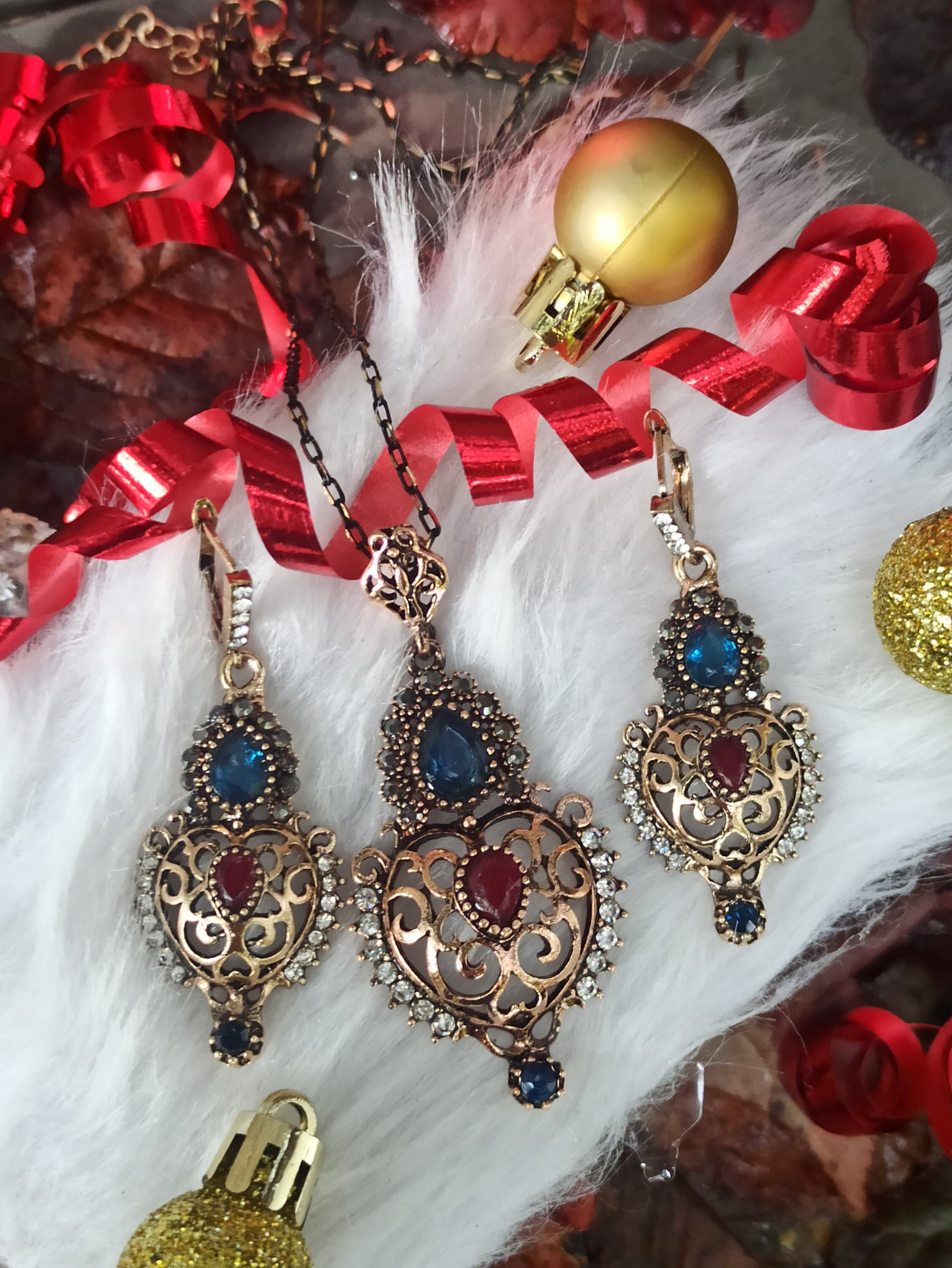 Authentic Turkish Jewelry Set Unique Vintage Design Ottoman Style MIHRIMAH SULTAN Hurrem Sultan Magnificent Century Christmas Gift For Her