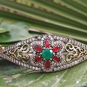 Authentic Turkish Ottoman Jewelry Bangle Hurrem Sultan Jewelry Vintage Ruby,Emerald Bracelet 925 Sterling Silver Christmas Gift For Her