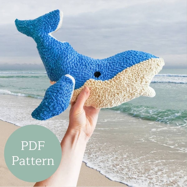 Punch Needle Whale Pillow | Punch Needle Pattern | Needle punch | rug hooking