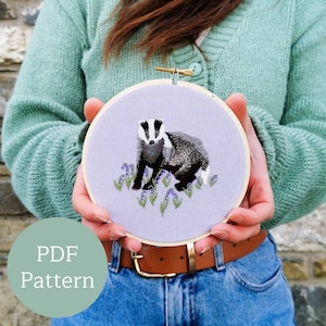 Badger embroidery | Embroidery PDF Pattern | Thread painting | Modern Maker Club | modern embroidery