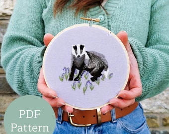 Badger embroidery | Embroidery PDF Pattern | Thread painting | Modern Maker Club | modern embroidery