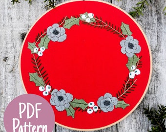 Embroidery pattern | Christmas Wreath pattern | Embroidery diy | Contemporary Embroidery
