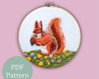 Needle felting Squirrel pattern | Painting with wool | Needle felting PDF Pattern | Needle Felting