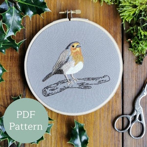 Robin embroidery | Embroidery PDF Pattern | Thread painting | Modern Maker Club | modern embroidery