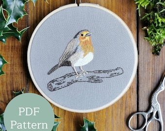 Robin embroidery | Embroidery PDF Pattern | Thread painting | Modern Maker Club | modern embroidery