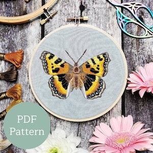 Small tortoiseshell butterfly | Embroidery PDF Pattern | Thread painting | Modern Maker Club |