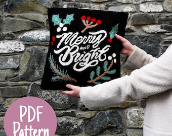 Merry & Bright punch needle pillow diy pattern pdf