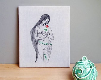 Modern Hand stitched Embroidery Art, Original