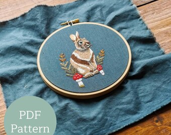Rabbit embroidery | Embroidery PDF Pattern | Thread painting | Modern Maker Club | modern embroidery