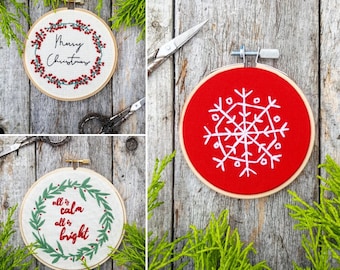 Three Christmas Embroidery Patterns - DIY Embroidery Pattern - Modern Embroidery -  Digital download - Embroidery - Handmade Embroidery