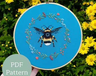 Bubble bee embroidery pattern | Bee diy pattern | Thread painting