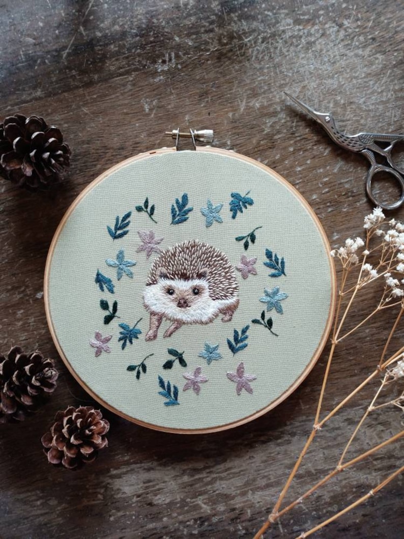 Hedgehog embroidery Embroidery PDF Pattern Thread painting Modern Maker Club modern embroidery image 1