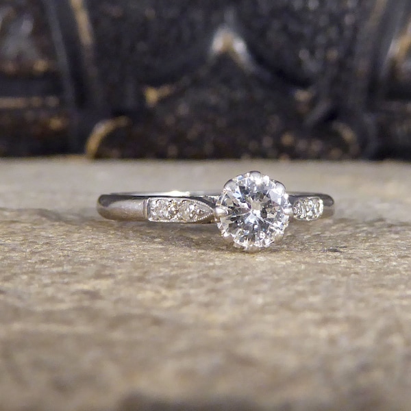 1930's Diamond Solitaire Ring with Diamond set Shoulders in 18ct White Gold and Platinum RG1117