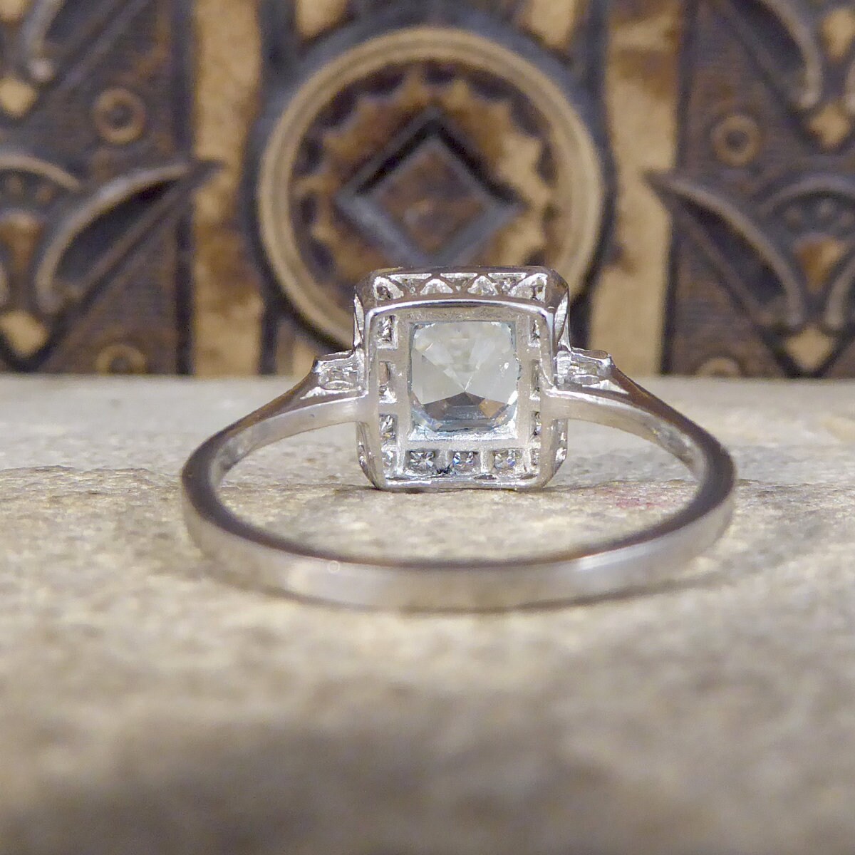 Art Deco Style Aquamarine and Diamond Cluster Ring in Platinum | Etsy