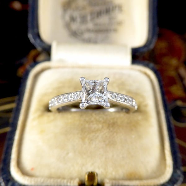 Princess Cut Diamond Engagement Ring with Diamond Set Shoulders in Platinum