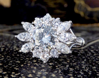 3.28ct Diamond Flower Burst Cluster Ring in 18ct White Gold