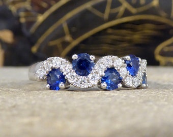 Ceylon Sapphire and Diamond Lazy River Ring in Platinum