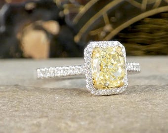 1.24ct Fancy Yellow Cushion Cut Diamond Cluster with Diamond Shoulders in Platinum