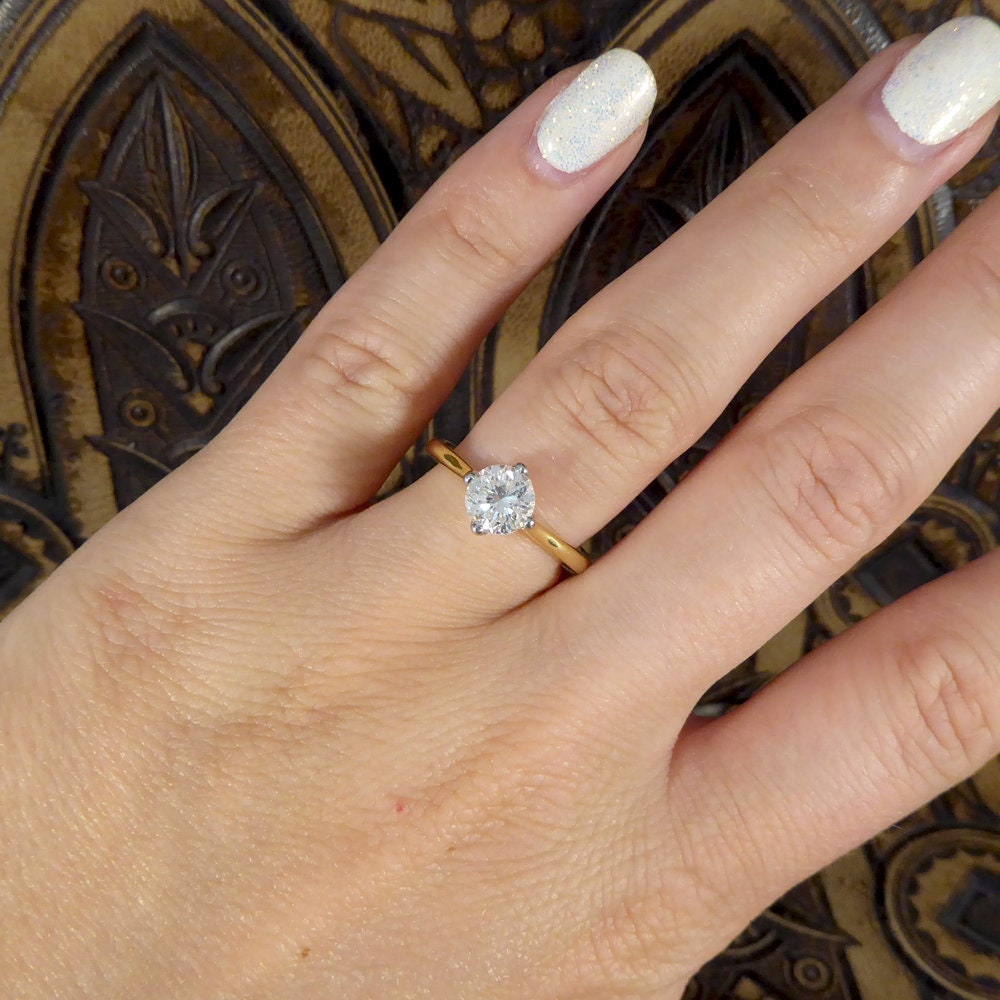 1 08ct Diamond Solitaire Engagement Ring In 18ct Yellow Gold Etsy