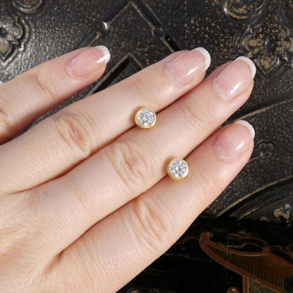 Diamond Bezel Set Stud Earrings in 18ct Yellow Gold With