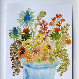 Imagem de flores, vaso, flores de verão, buquê, aquarela, pintado à mão, original, sem impressão, flores, buquê seco, decoração, único, presente