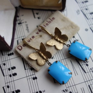 Playful earrings, butterfly in sky blue, romantic jewellery, nostalgia, Art Nouveau style, Baroque, Rococo image 1