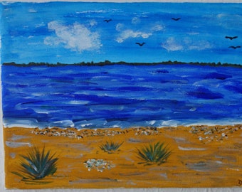 Beach picture, acrylic painting, original, canvas, Baltic Sea, vacation, Baltic Sea beach, dunes, beach picture, lake, sea, wall decoration, hand-painted, unique