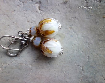 Lampwork, Venetiaans glas, oorbellen, *bloemknop*, edele oorbellen, glazen sieraden