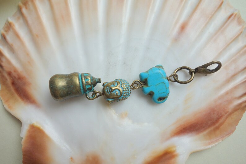 BUDDHA meets ELEFANT change pendant with carabiner hook patina jewelry pendant for bags jackets keys chains