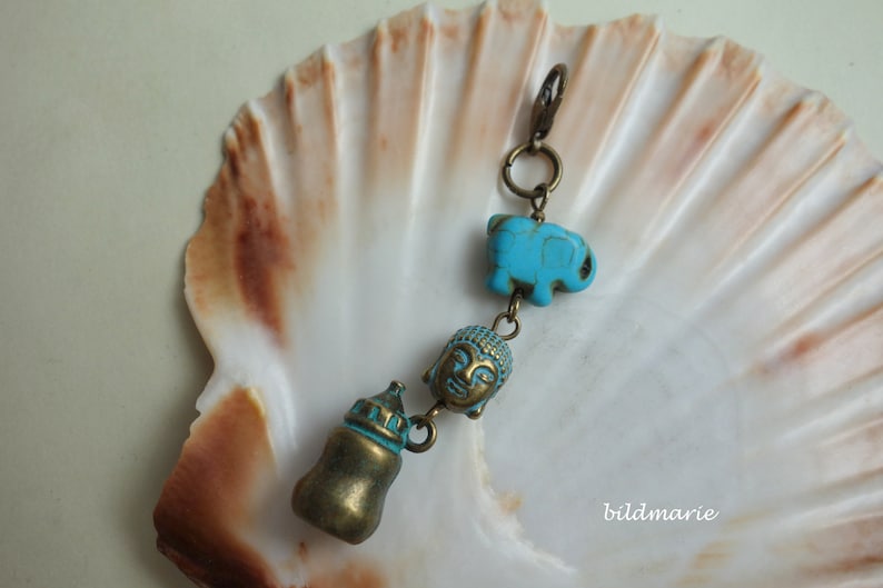 BUDDHA meets ELEFANT change pendant with carabiner hook patina jewelry pendant for bags jackets keys chains