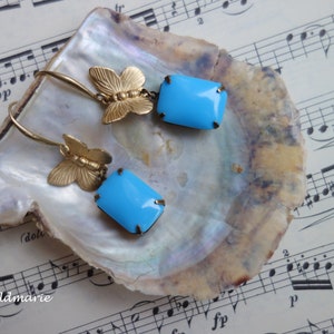 Playful earrings, butterfly in sky blue, romantic jewellery, nostalgia, Art Nouveau style, Baroque, Rococo image 5