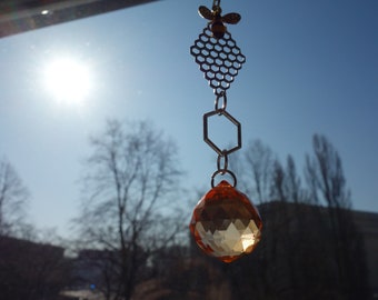 Window decoration, *bee looking for honeycomb*, sun catcher, crystal ball jewelry, glass jewelry to hang up, wall decoration